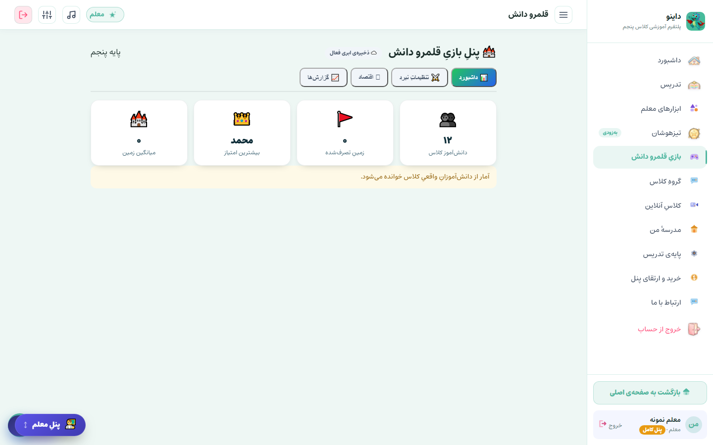 پنلِ بازیِ قلمروِ دانش برای معلم